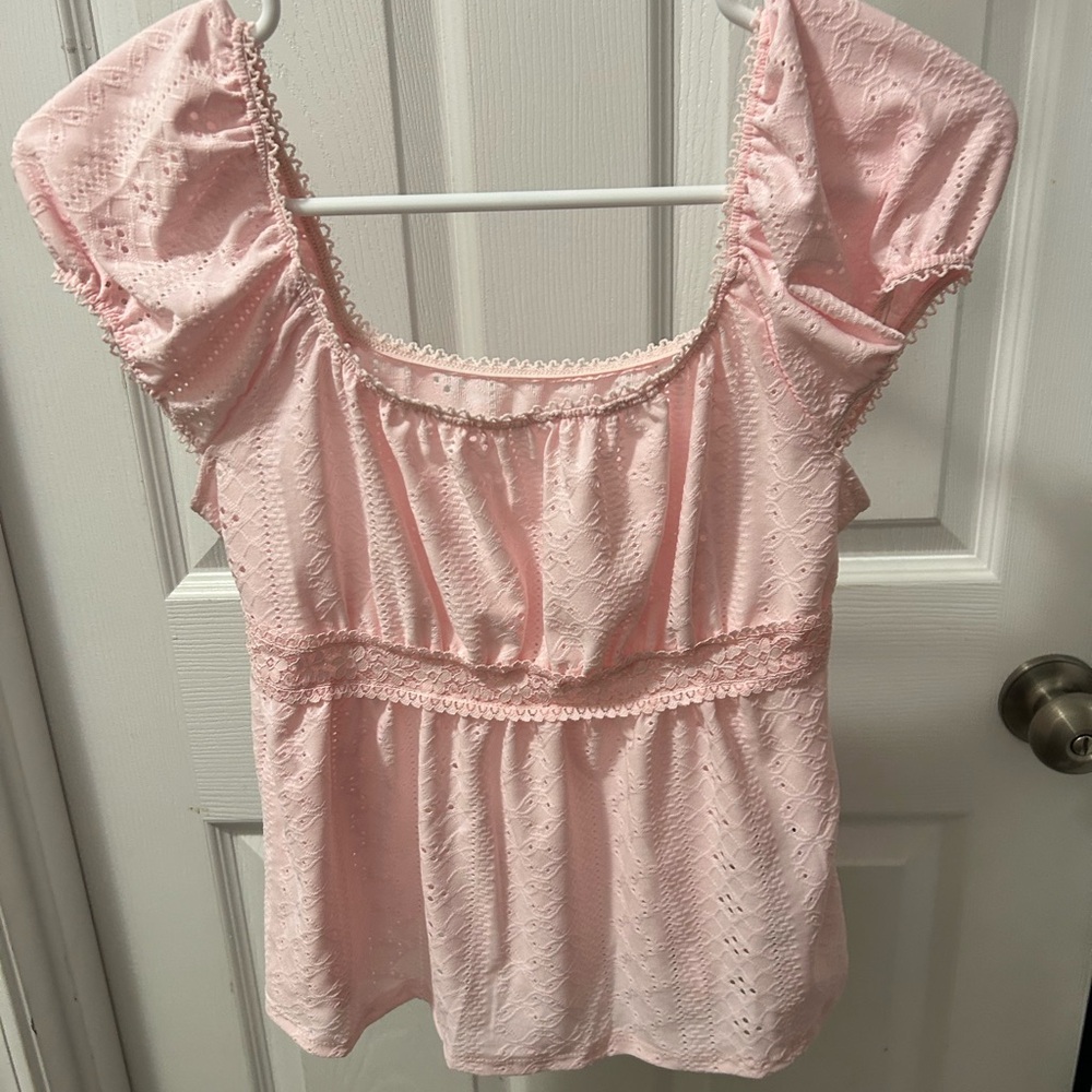 SHEIN Light Pink Lace Blouse